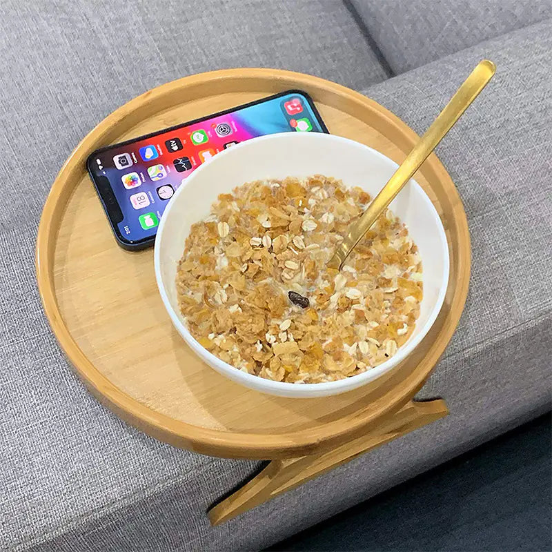 Bamboo Sofa Tray β Round Foldable Table for Coffee & Comfort