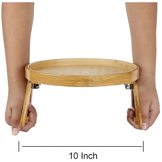 Bamboo Sofa Tray – Round Foldable Table for Coffee & Comfort