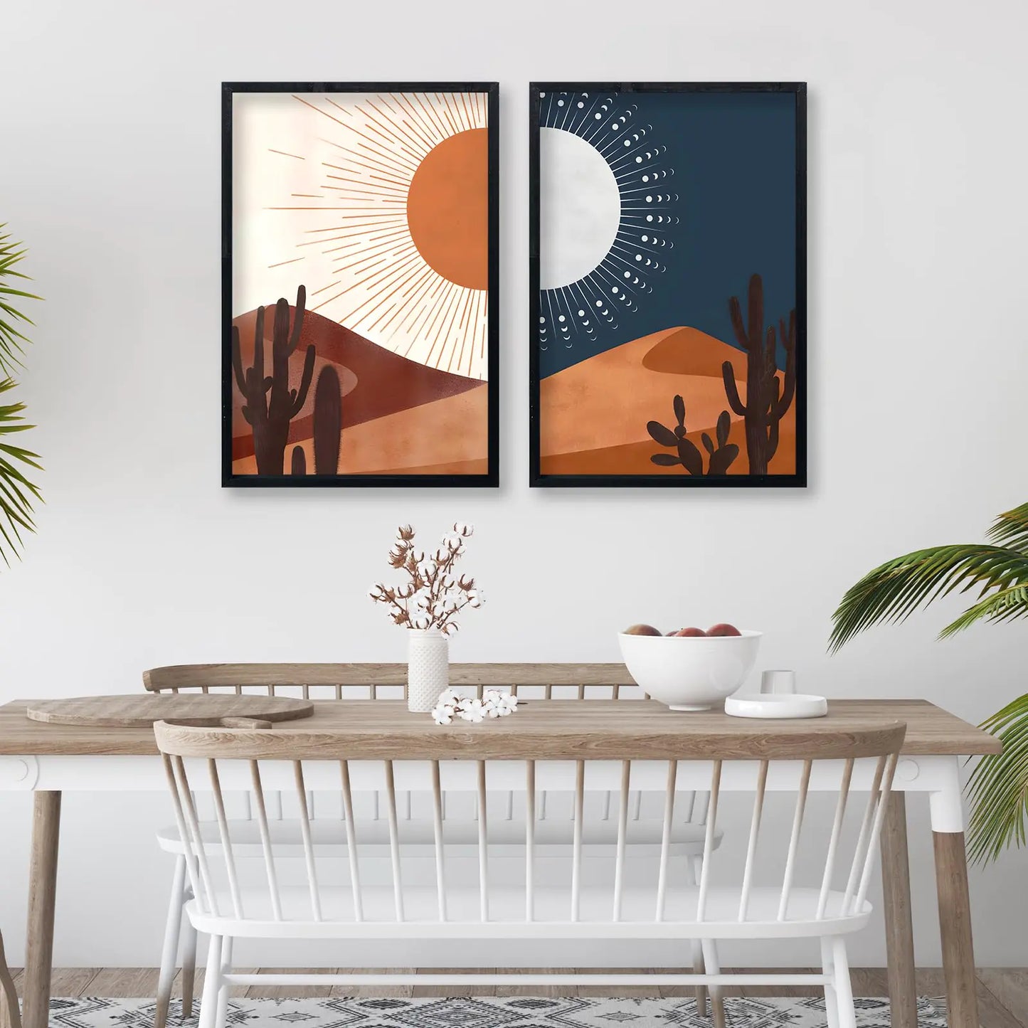 Sun & Moon Wall Art Set – Boho Wood Frame Decor for Calm Interiors
